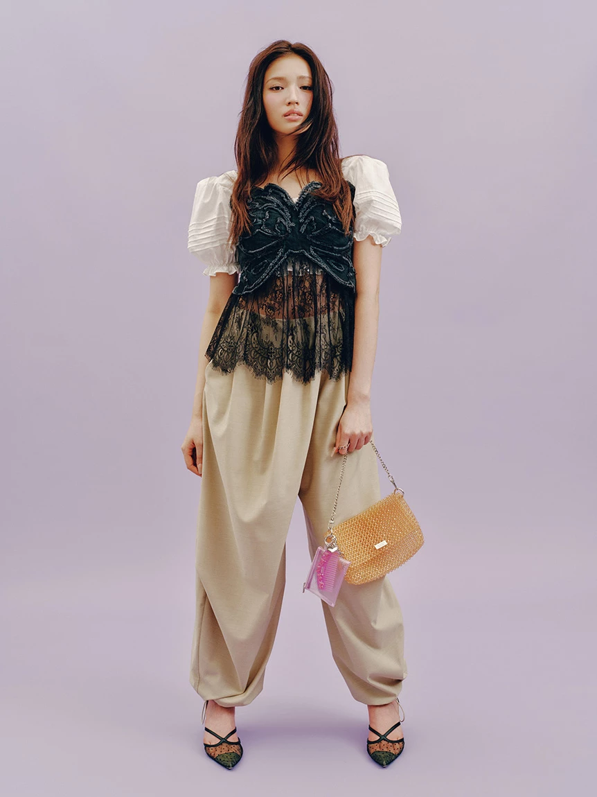 【LILY BROWN×ANNA SUI】蝴蝶結蕾絲丹寧馬甲上衣 LWFT264054