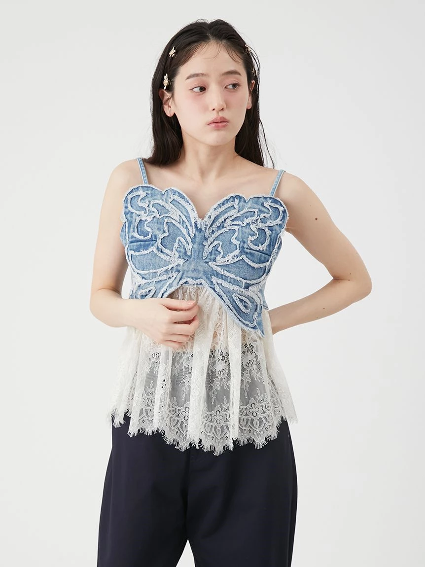 【LILY BROWN×ANNA SUI】蝴蝶結蕾絲丹寧馬甲上衣 LWFT264054