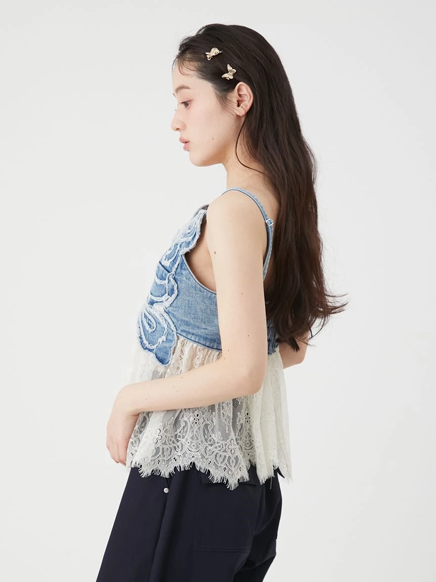 【LILY BROWN×ANNA SUI】蝴蝶結蕾絲丹寧馬甲上衣 LWFT264054
