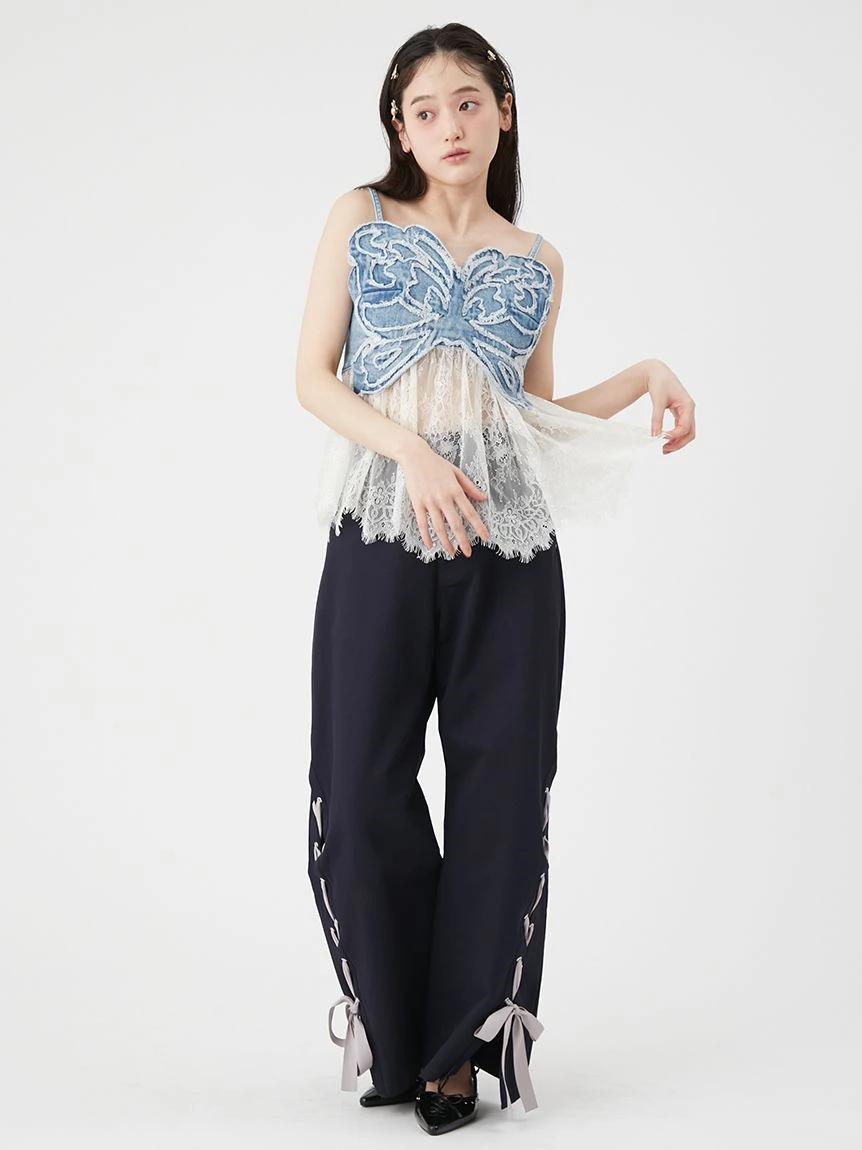 【LILY BROWN×ANNA SUI】蝴蝶結蕾絲丹寧馬甲上衣 LWFT264054