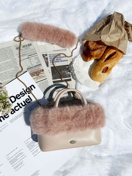 仿毛拼接2WAY手機肩背包 LWGB259325