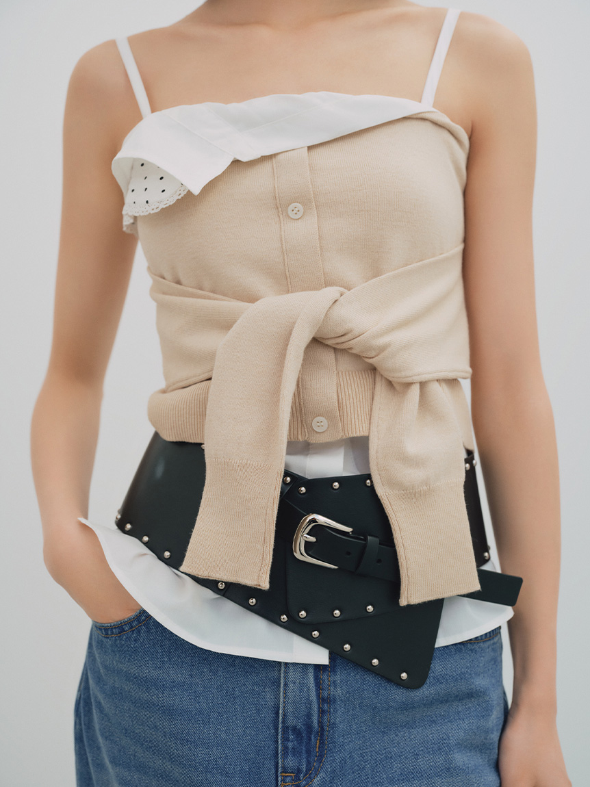 鉚釘裝飾寬版腰帶 LWGG252332