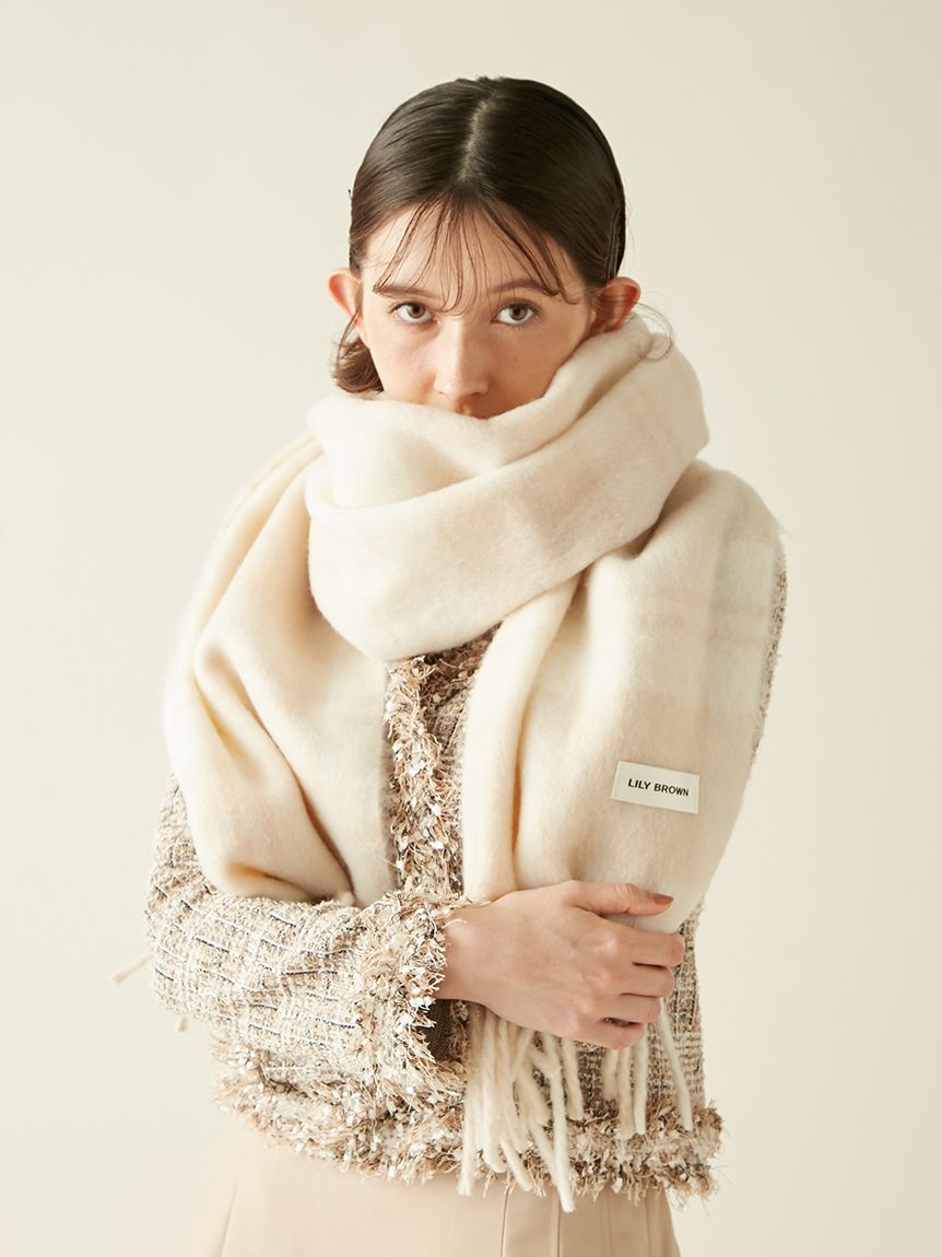 長毛格紋流蘇圍巾 LWGG254330