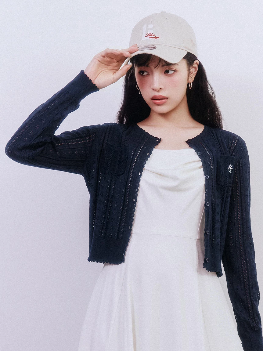 Lily 圖案棉質鉤針開襟外套 LWND264075