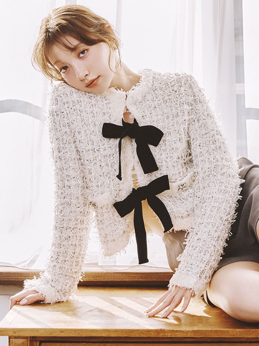 [L.B CANDY STOCK]亮絲蝴蝶結針織外套 LWNJ261808