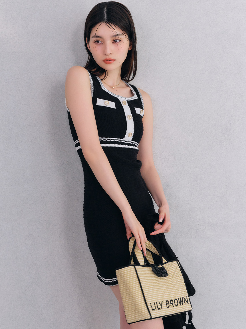 【LILY BROWN×MARY QUANT】雛菊鈕扣針織迷你連身裙 LWNO254001
