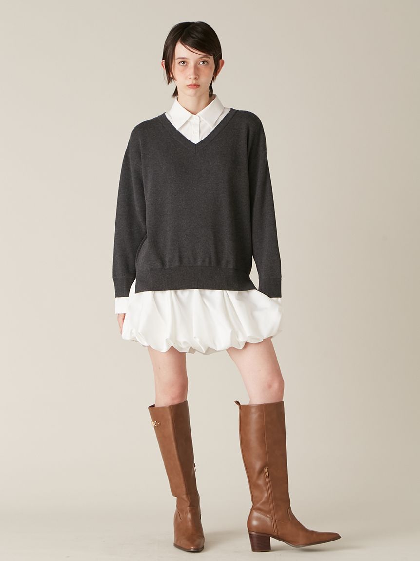 針織拼接氣球剪裁連身裙 LWNO255024