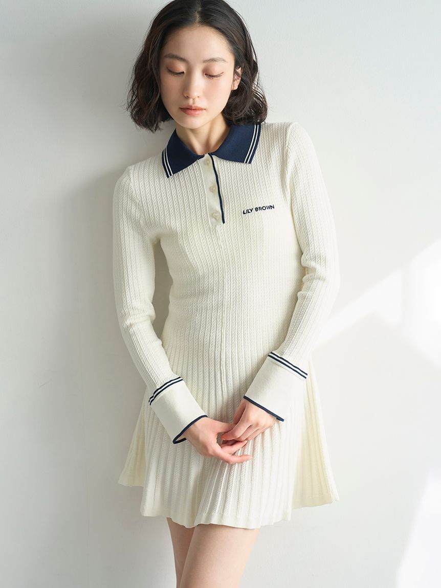 Logo刺繡Polo針織迷你連身裙 LWNO261131
