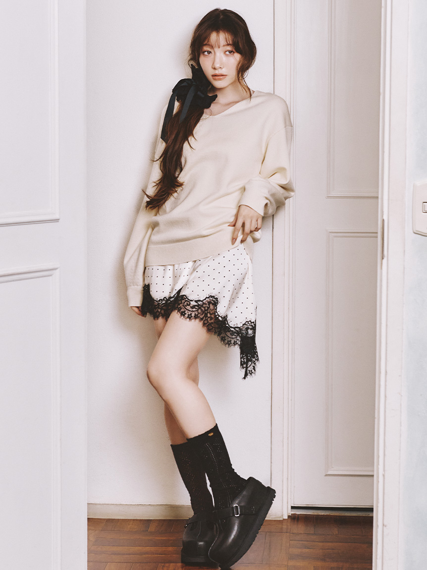 羊絨混紡針織緞面連身裙SET LWNO261134