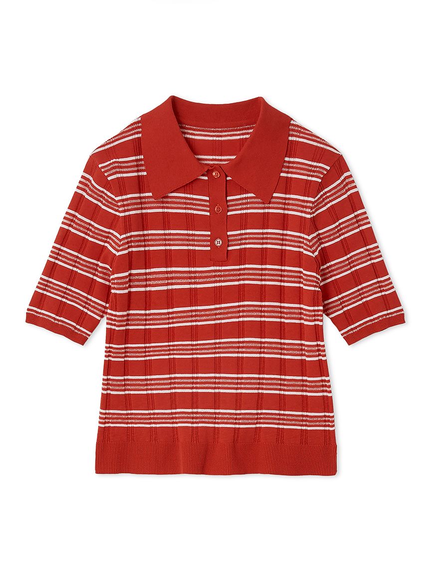 透膚感針織Polo上衣 LWNT252028-RED