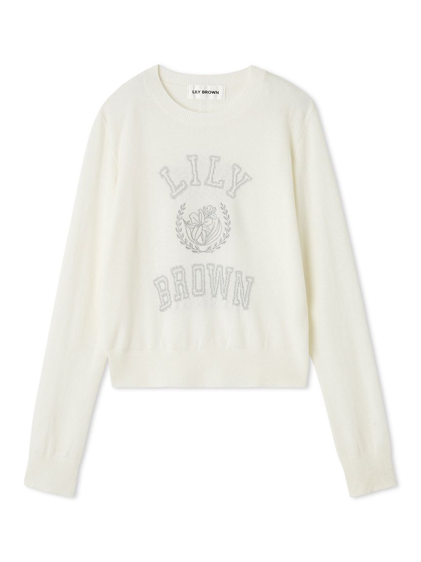 亮片提花LOGO針織上衣 LWNT254105-WHT