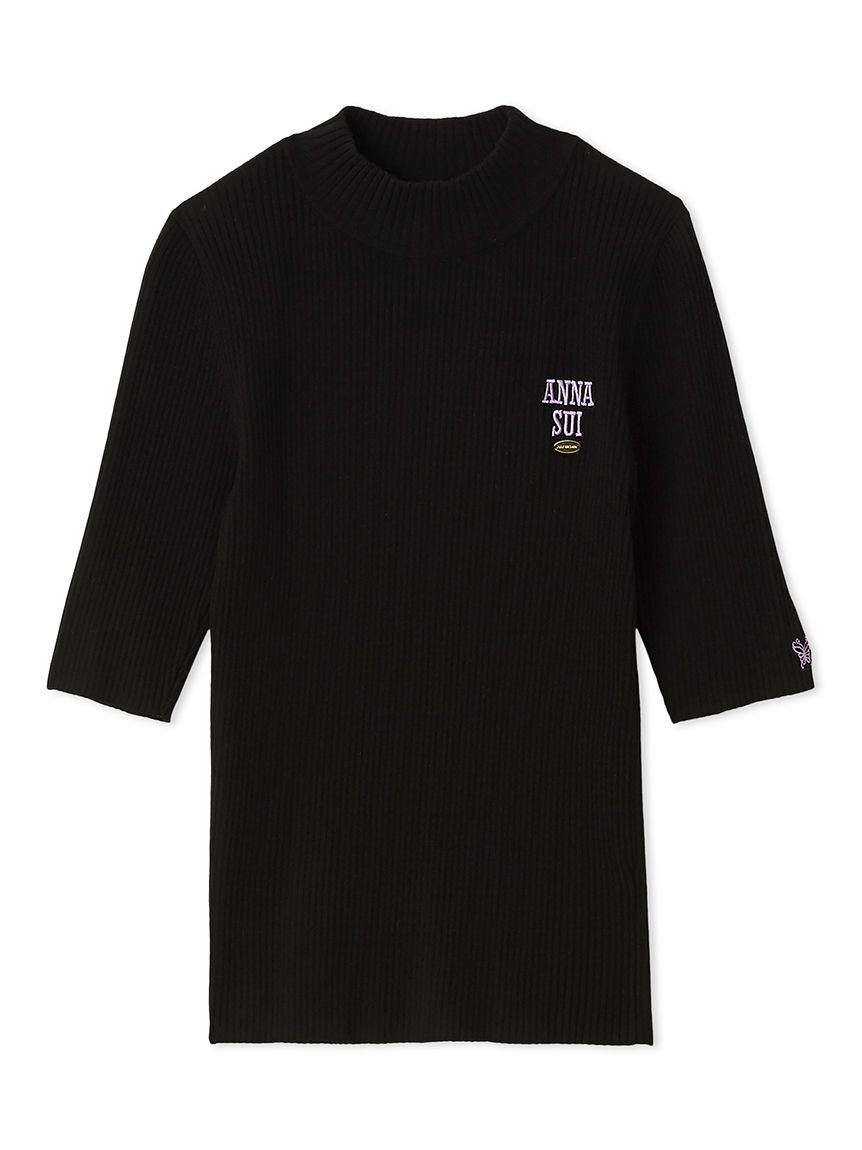 【LILY BROWN × ANNA SUI】LOGO刺繡高領羅紋針織上衣 LWNT254109-BLK