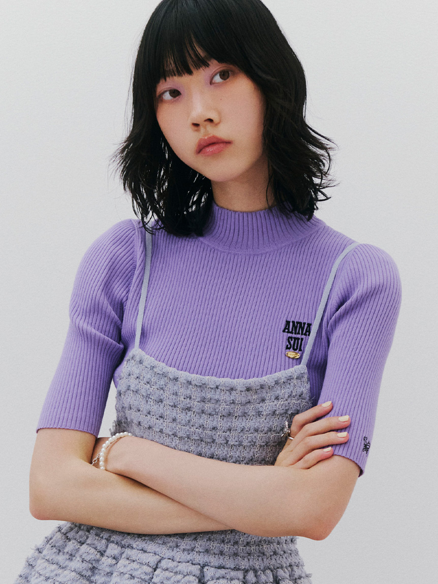 【LILY BROWN × ANNA SUI】LOGO刺繡高領羅紋針織上衣 LWNT254109