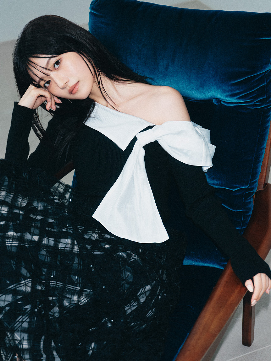 蝴蝶結設計拼接針織上衣 LWNT255044