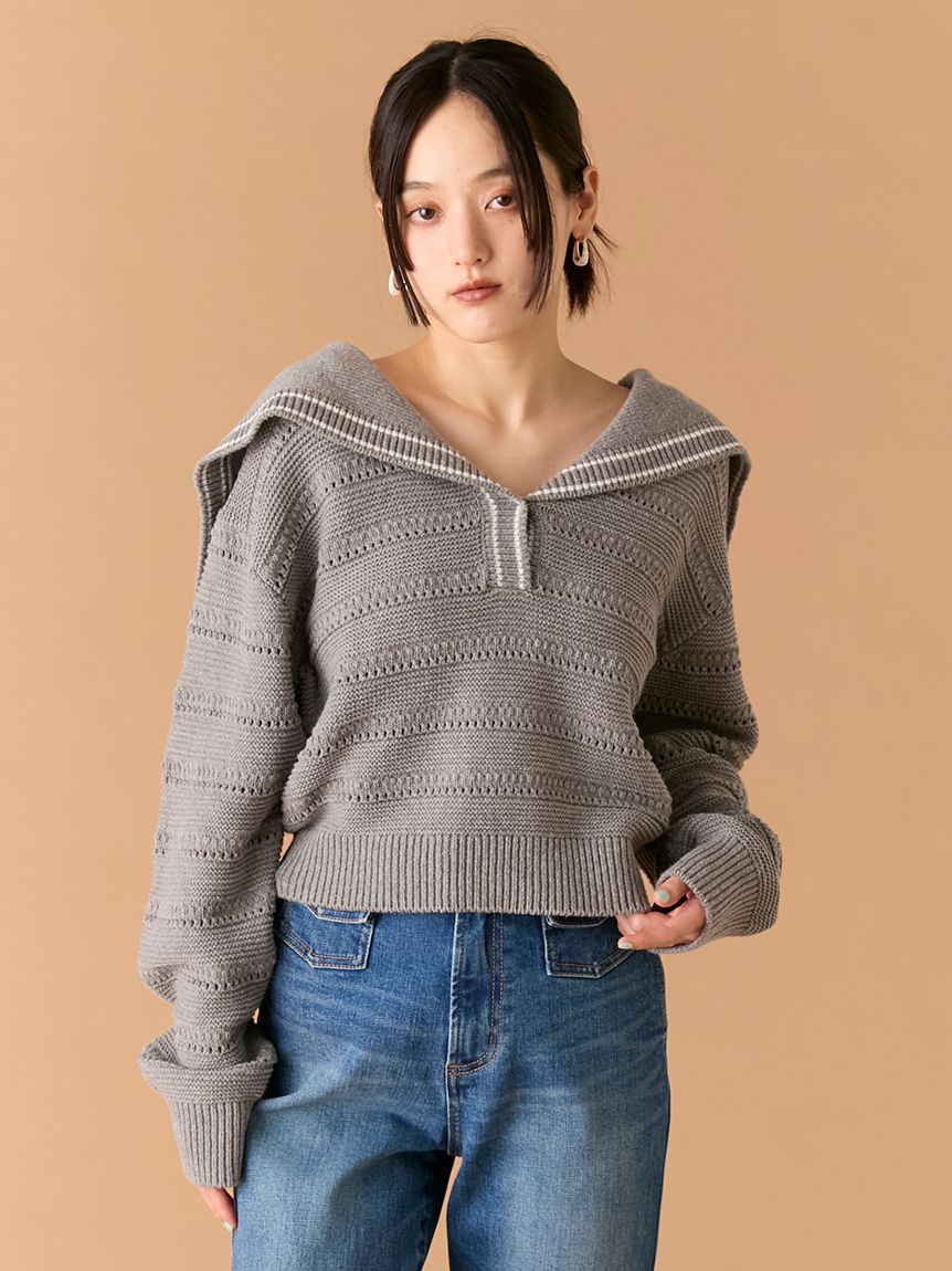 水手領針織上衣 LWNT261029