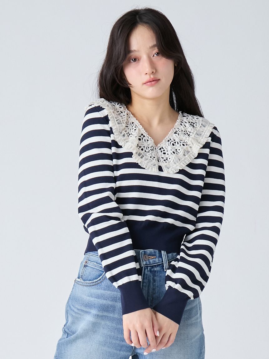 蕾絲領針織上衣 LWNT261071