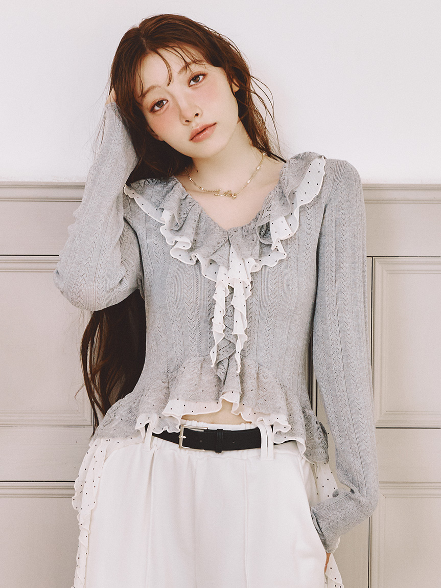 立體荷葉設計針織上衣 LWNT261076