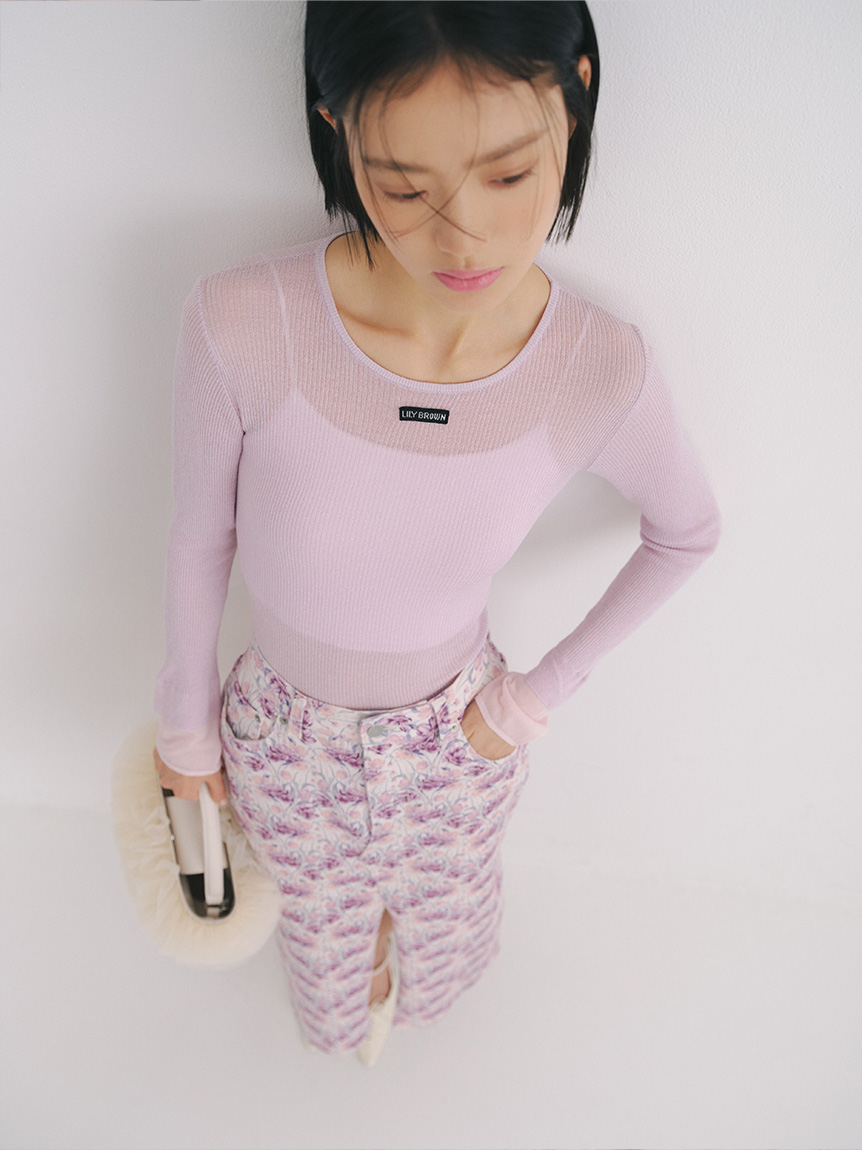 透膚層次亮絲羅紋上衣 LWNT261111