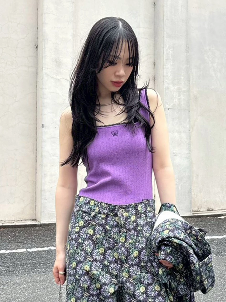 【LILY BROWN×ANNA SUI】撞色針織蕾絲背心 LWNT264056