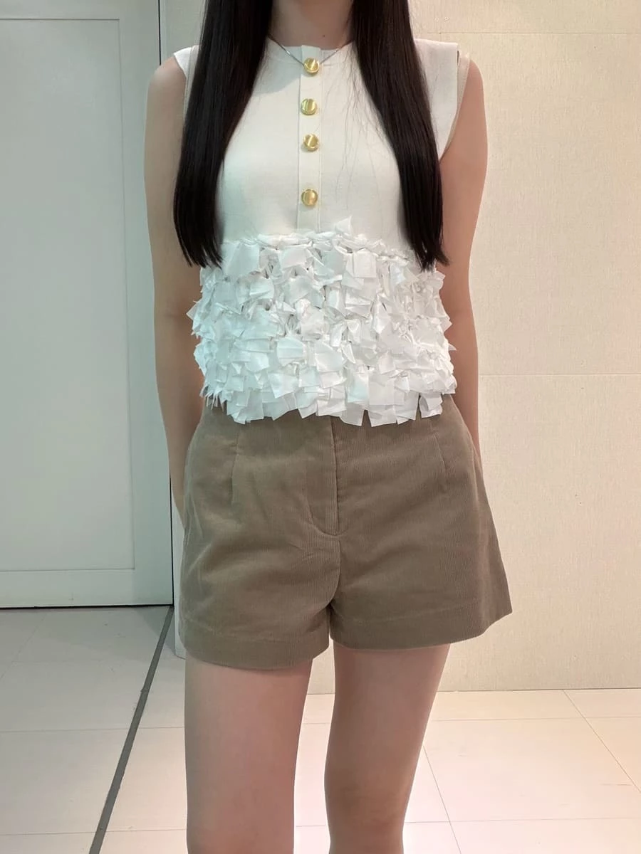 鉤針荷葉邊拼接上衣 LWNT264093