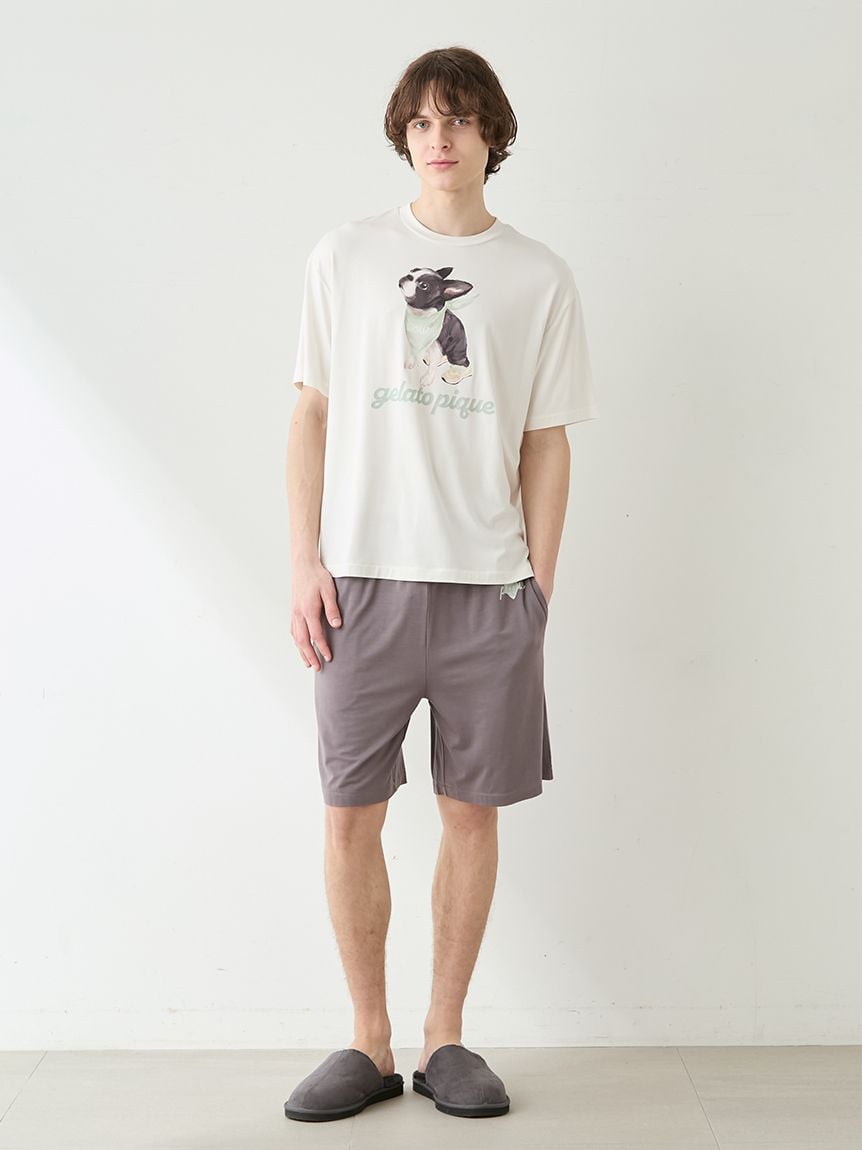【HOMME】【接觸涼感】嫘縈波士頓?犬圖案T-Shirt&五分褲SET PHCT262937