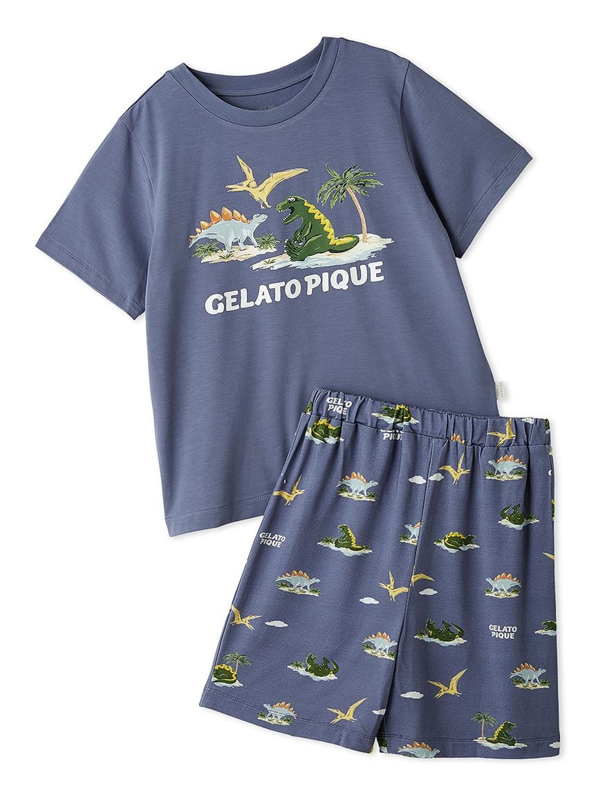 【JUNIOR】【接觸涼感】睡覺恐龍T-Shirt＆印花短褲SET PJCT262369