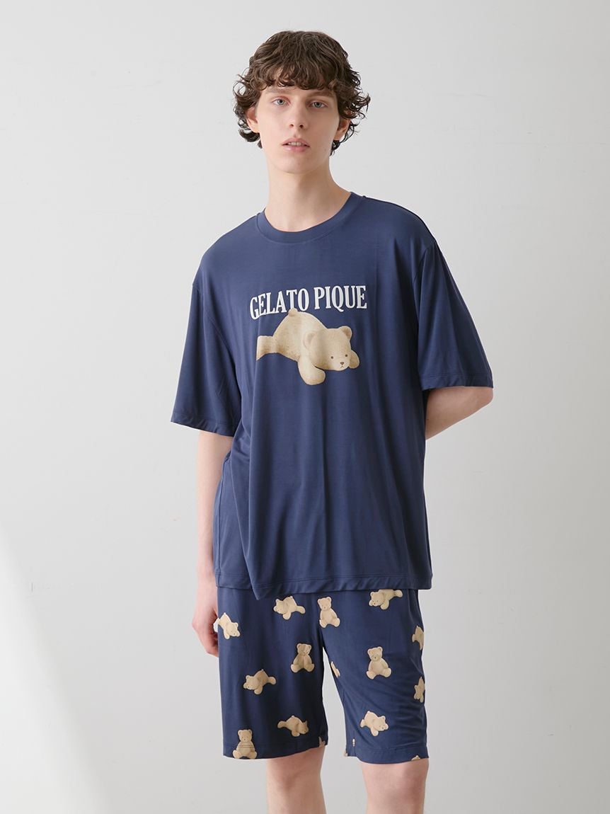 【HOMME】【接觸冷感】BEAR小熊刺繡T恤&印花短褲 SET PMCT252963