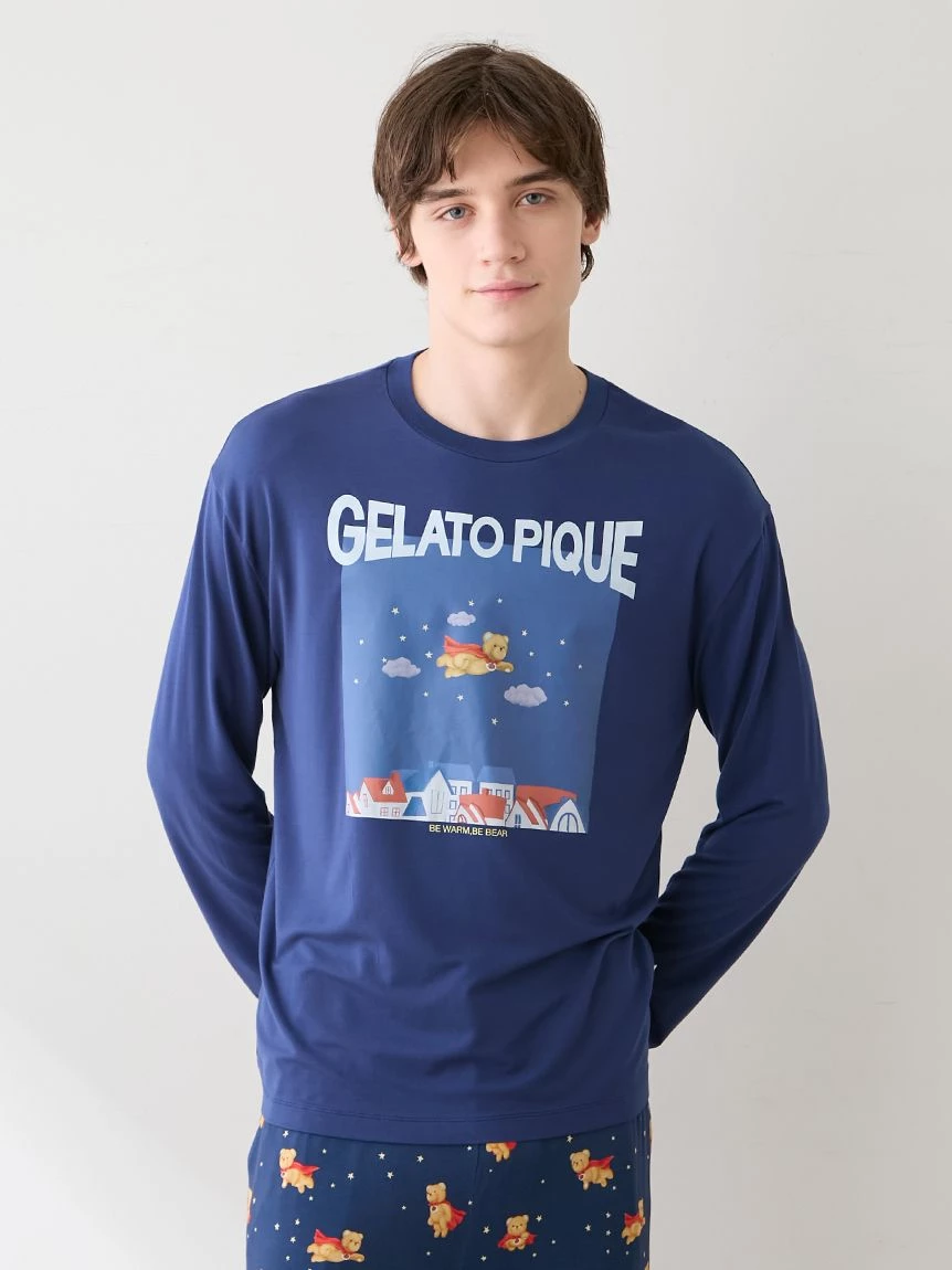 【HOMME】【抗菌防臭】嫘縈英雄小熊圖案長袖T-shirt PMCT264931
