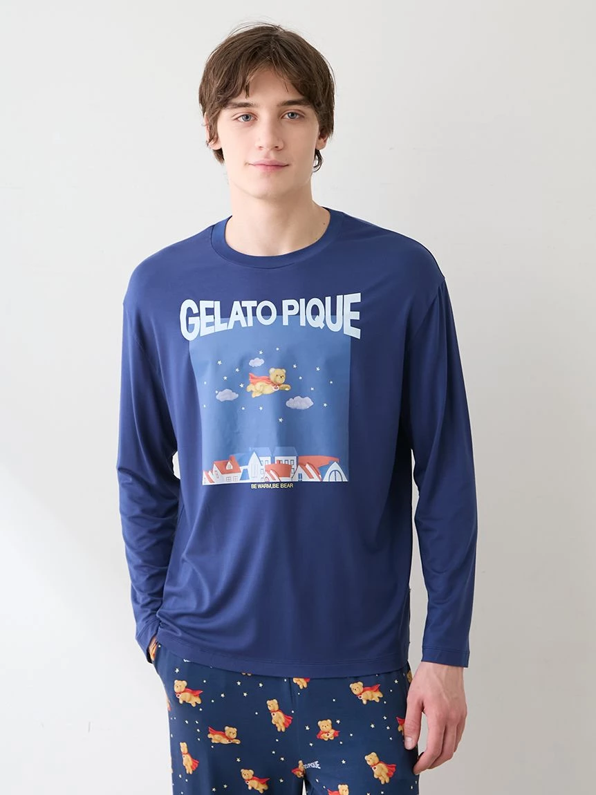 【HOMME】【抗菌防臭】嫘縈英雄小熊圖案長袖T-shirt PMCT264931