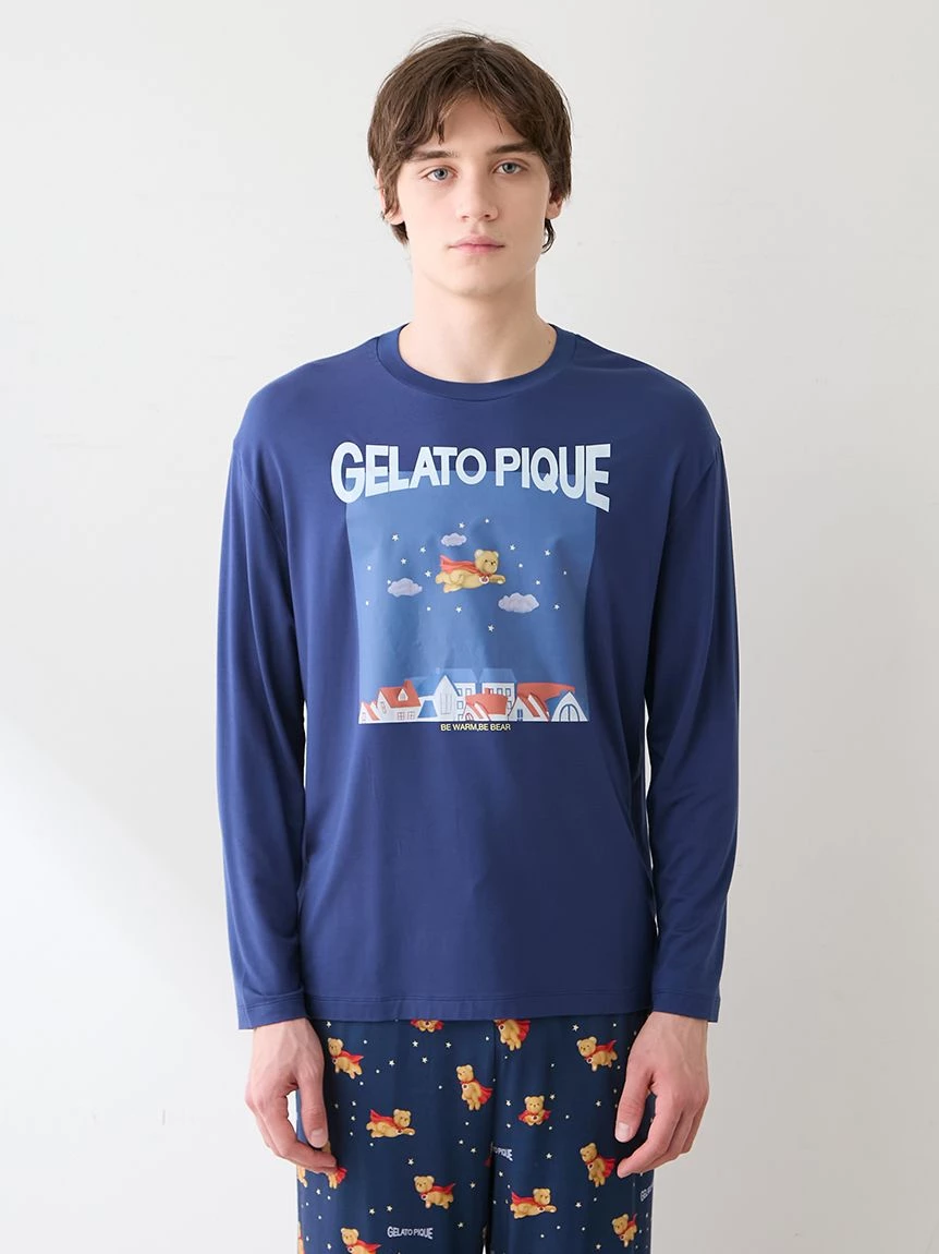 【HOMME】【抗菌防臭】嫘縈英雄小熊圖案長袖T-shirt PMCT264931