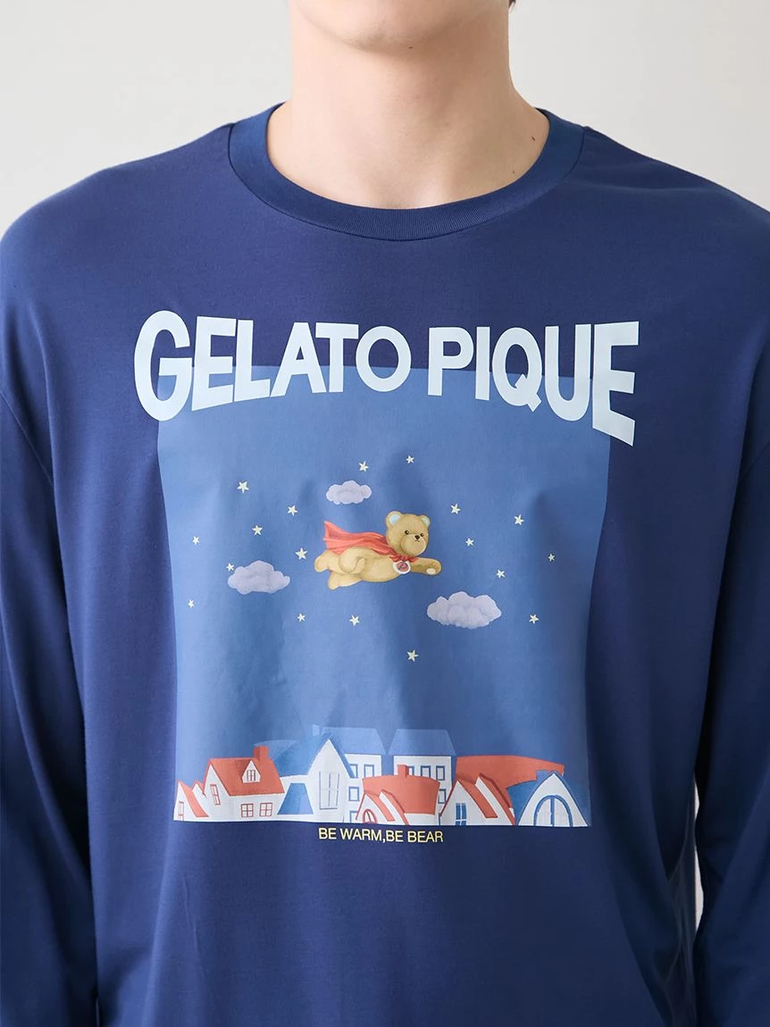 【HOMME】【抗菌防臭】嫘縈英雄小熊圖案長袖T-shirt PMCT264931