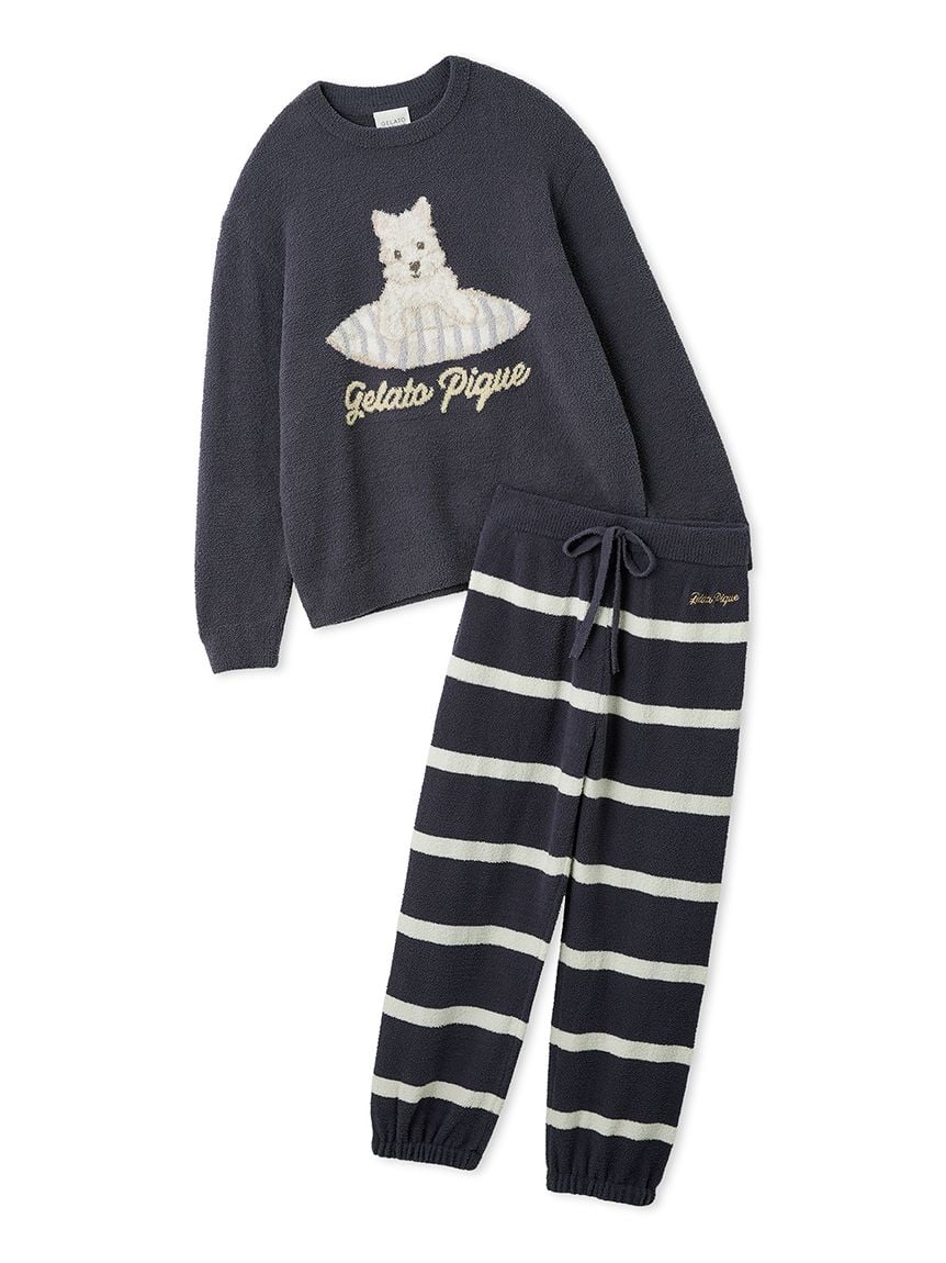 【UNISEX】AIRY MOCO針織3DOG提花上衣&條紋長褲SET PUNT261152
