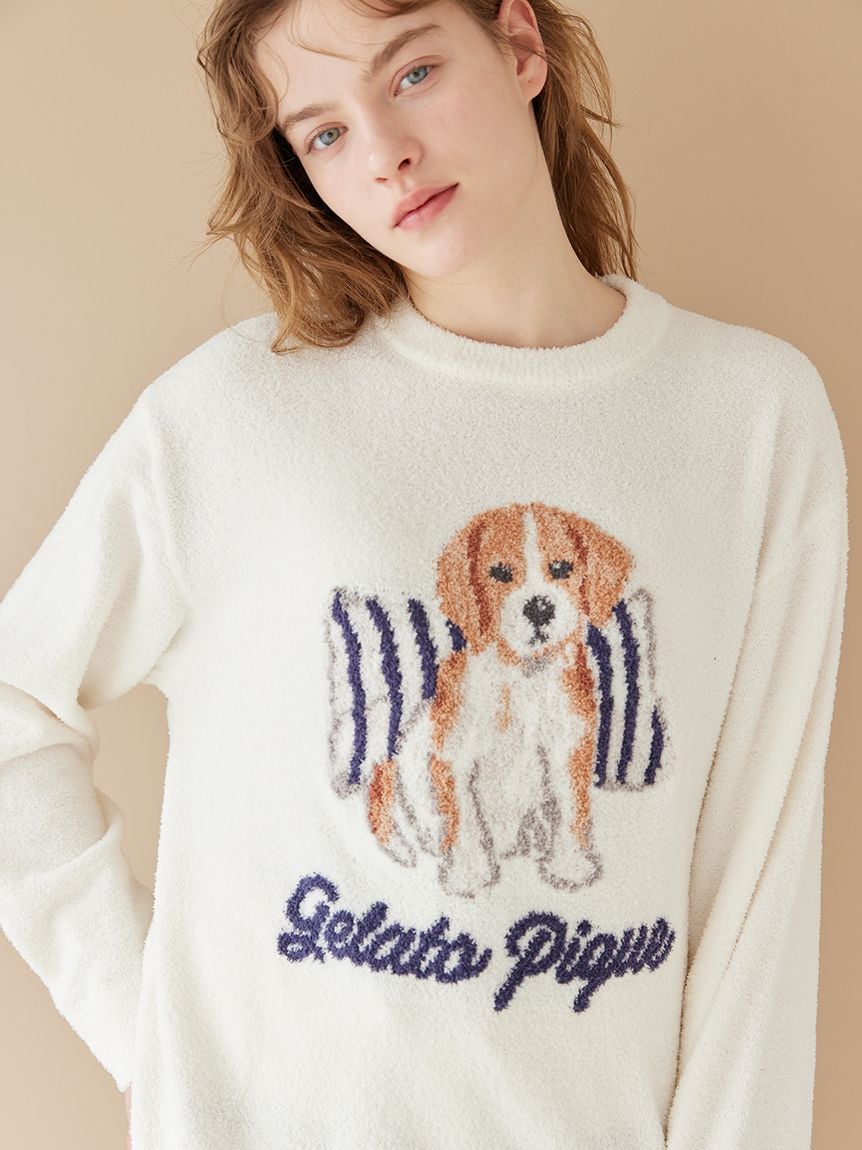 【UNISEX】AIRY MOCO針織3DOG提花上衣&條紋長褲SET PUNT261152