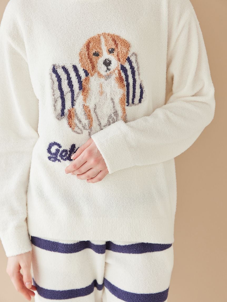 【UNISEX】AIRY MOCO針織3DOG提花上衣&條紋長褲SET PUNT261152