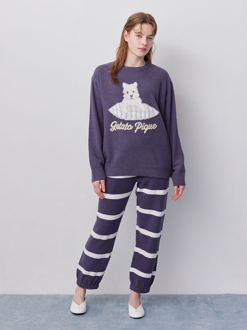 【UNISEX】AIRY MOCO針織3DOG提花上衣&條紋長褲SET PUNT261152