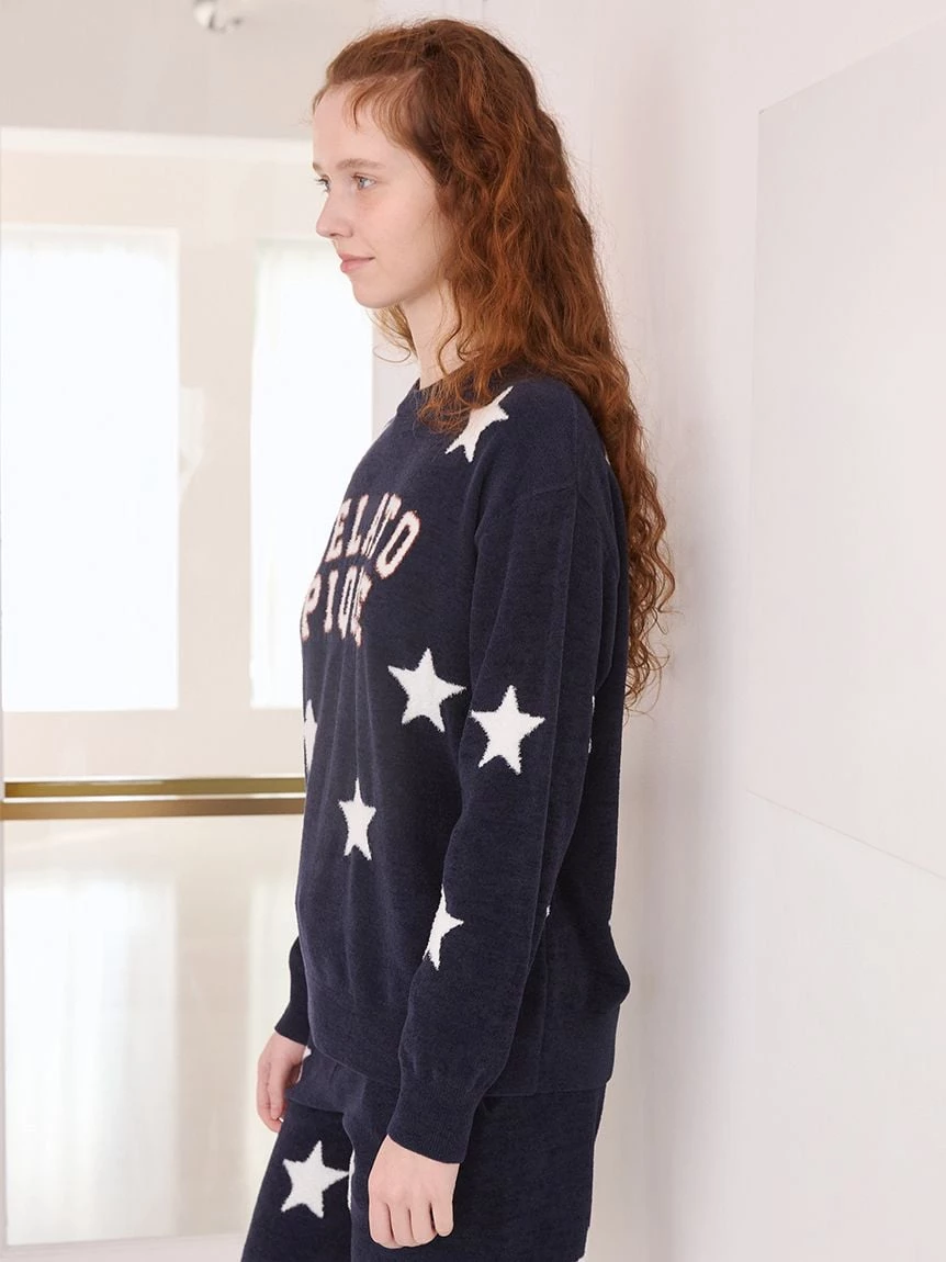 【UNISEX】Airy Moco美式學院風星星提花上衣 PUNT264043