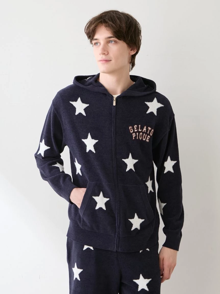 【UNISEX】Airy Moco美式學院風星星提花連帽上衣 PUNT264044