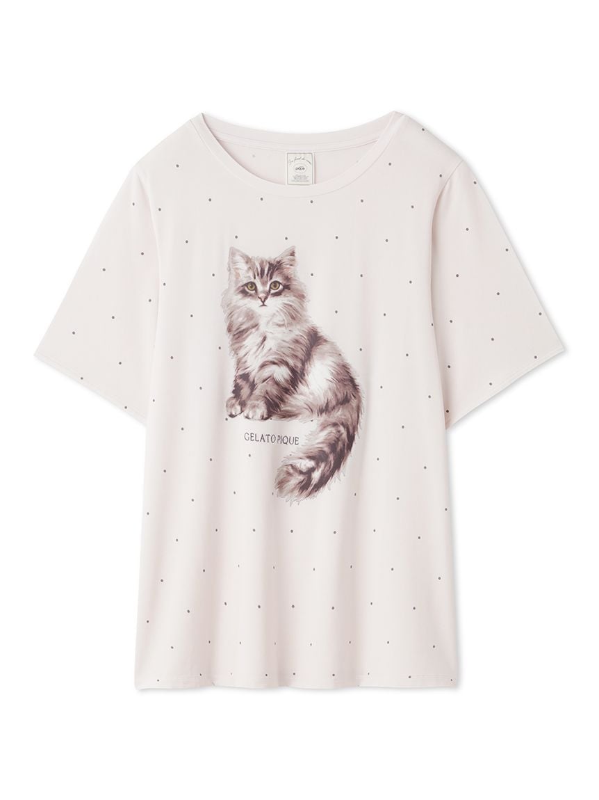 貓咪單圖印花點點嫘縈T-Shirt PWCT242293-PNK