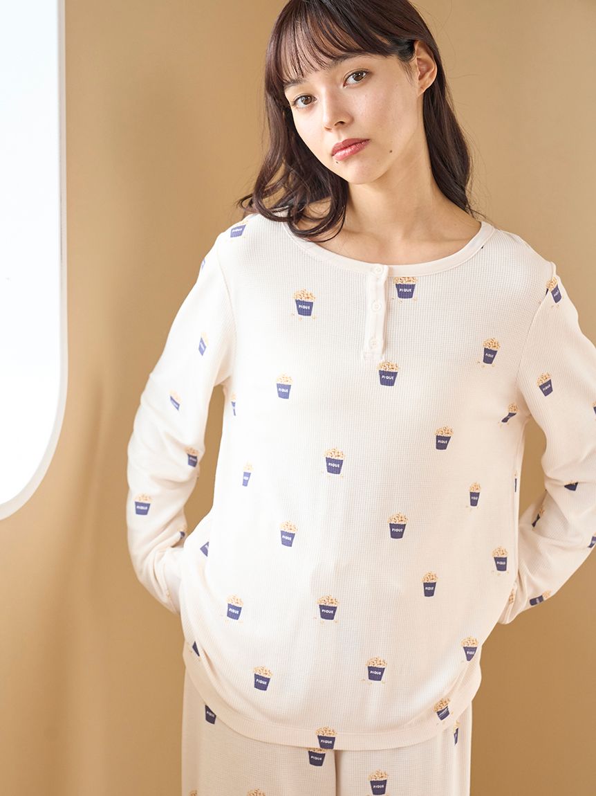 三種圖案華夫格長袖T-Shirt PWCT255278