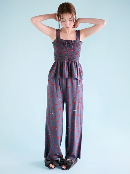 【接觸冷感】櫻桃印花附罩杯肩帶背心&長褲SET PWCT261248