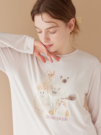 蓬鬆貓咪長袖T-Shirt PWCT261302