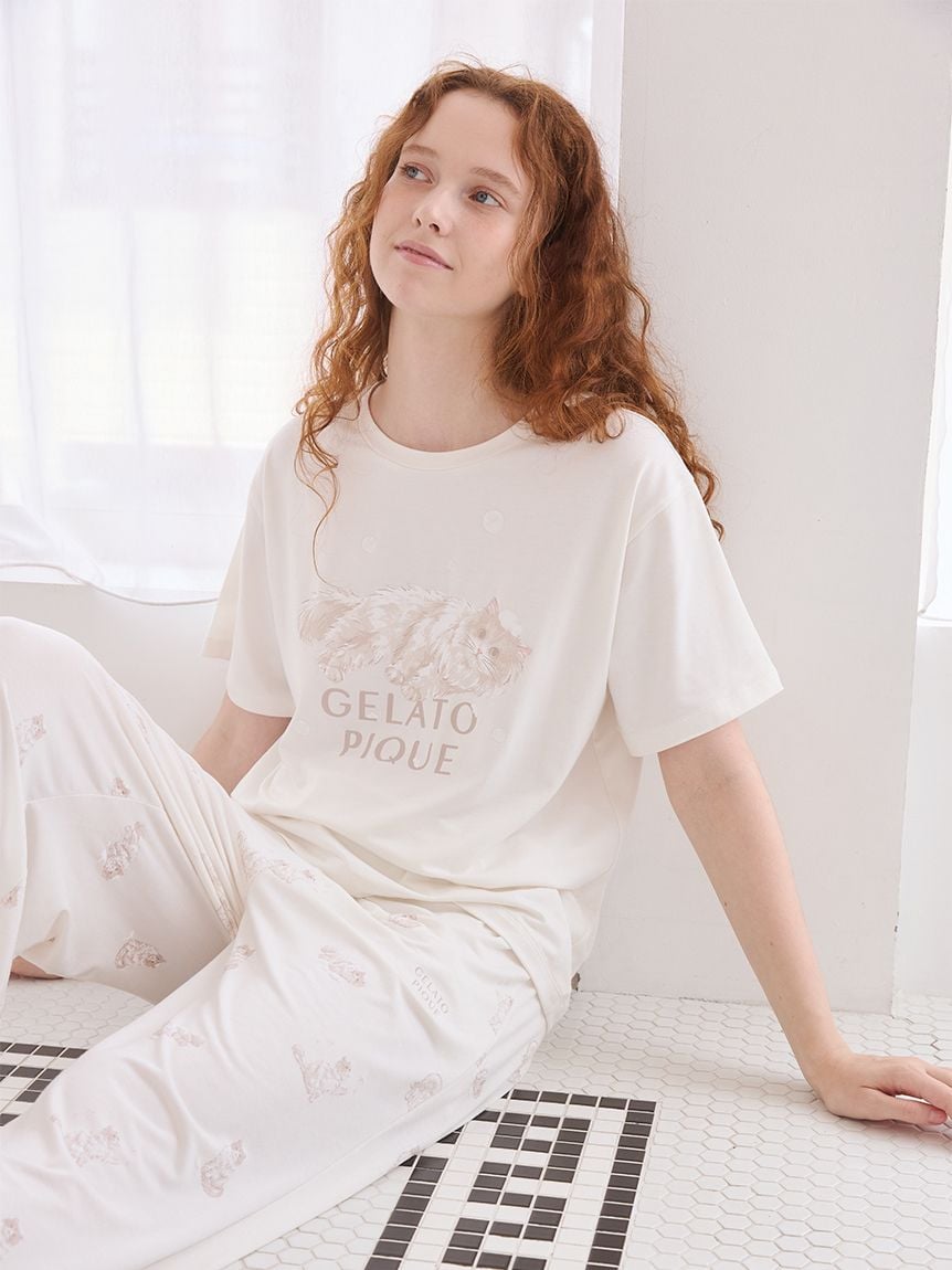 【抗菌防臭】沐浴貓咪圖案T-Shirt PWCT264260