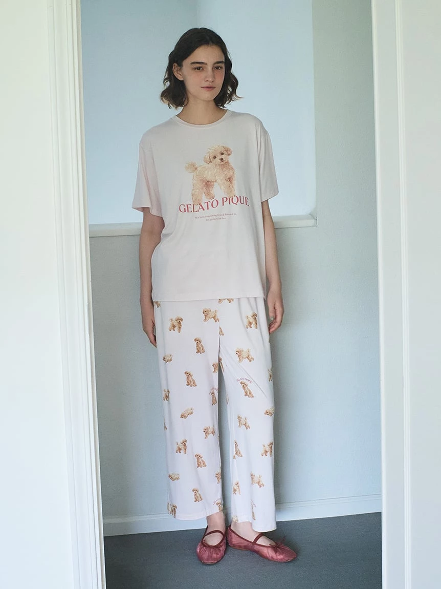【接觸冷感】【UV CUT】散步小狗圖案T-Shirt PWCT264302