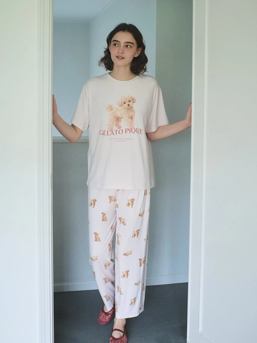 【接觸冷感】【UV CUT】散步小狗圖案T-Shirt PWCT264302