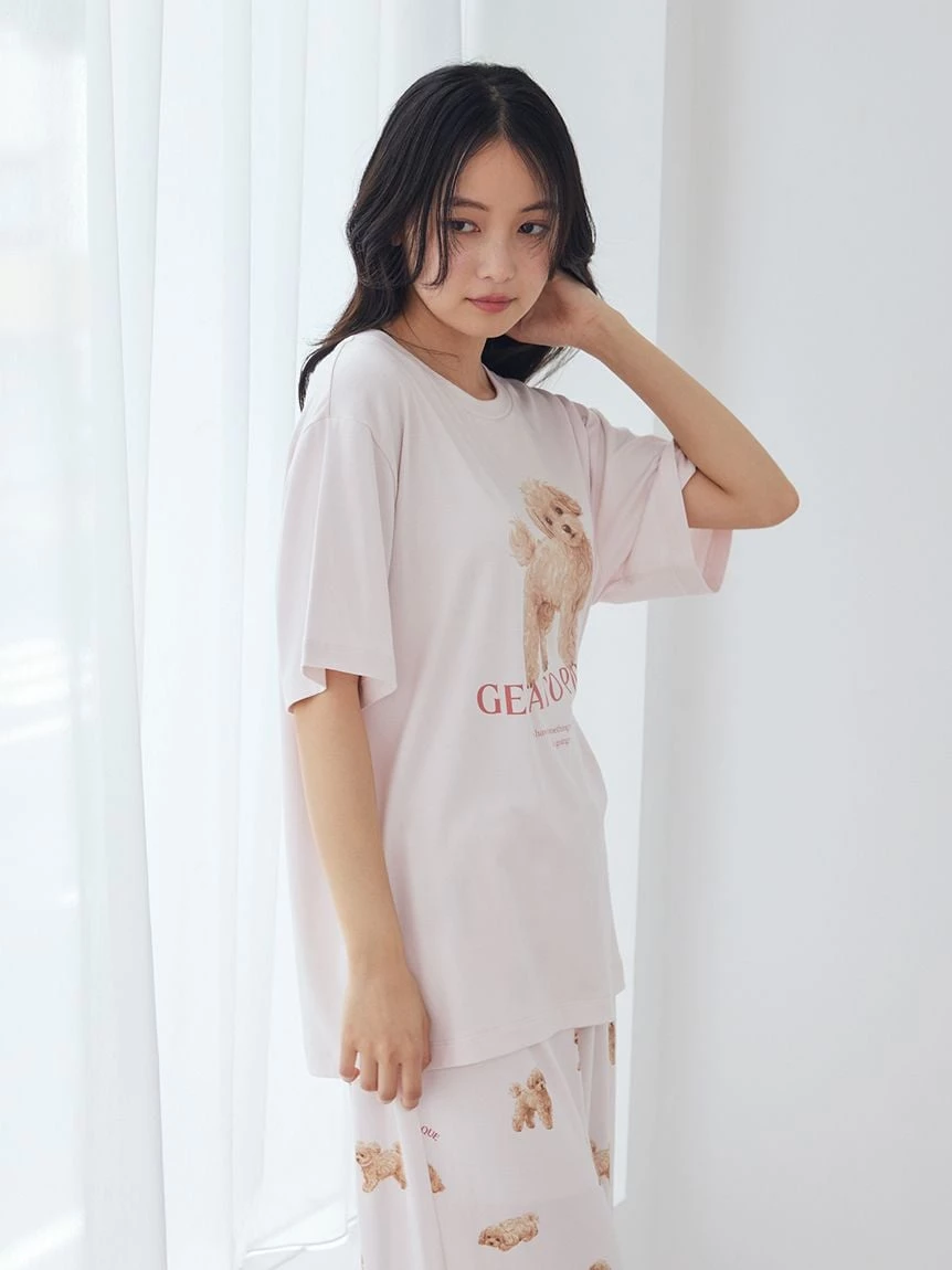【接觸冷感】【UV CUT】散步小狗圖案T-Shirt PWCT264302