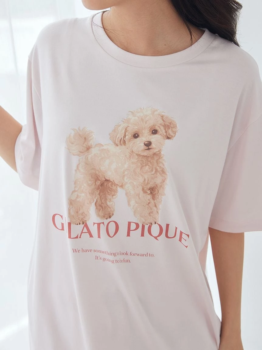 【接觸冷感】【UV CUT】散步小狗圖案T-Shirt PWCT264302