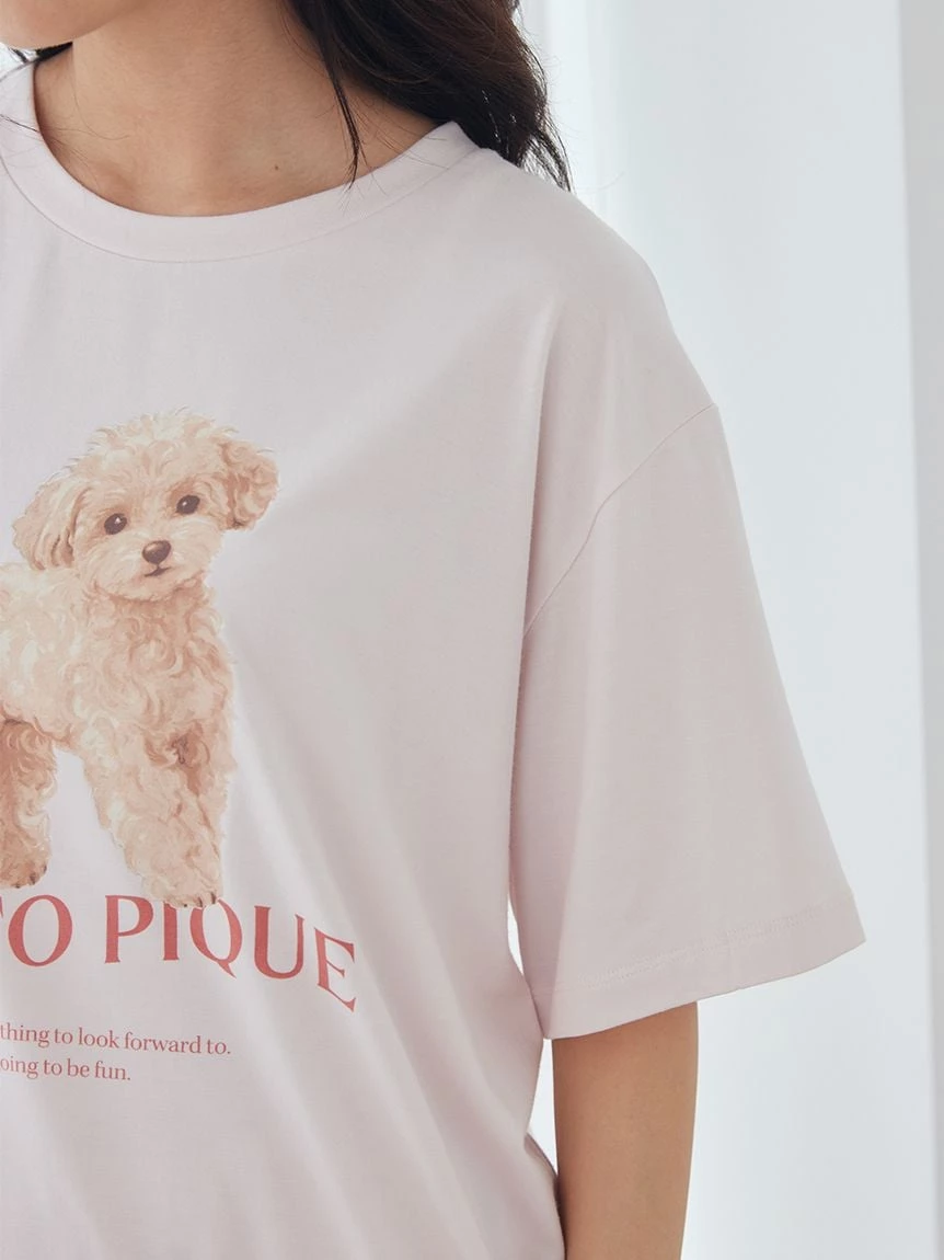 【接觸冷感】【UV CUT】散步小狗圖案T-Shirt PWCT264302