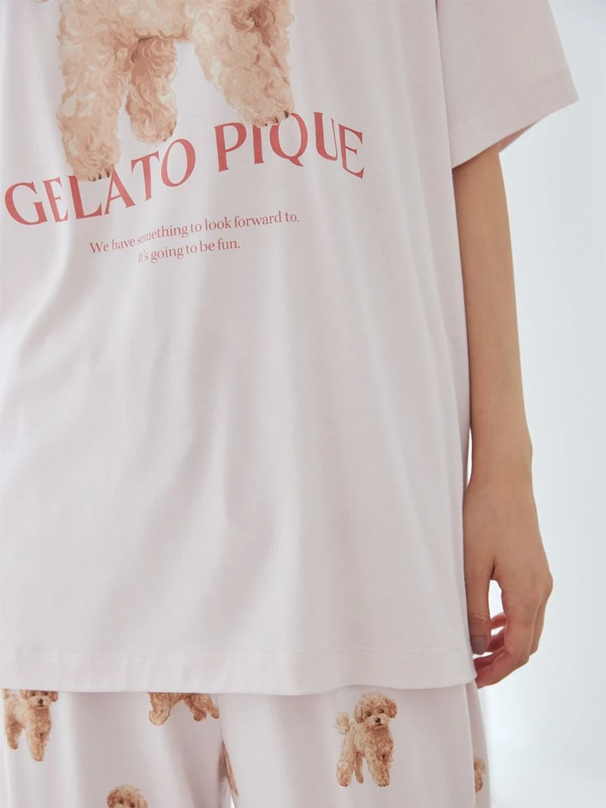 【接觸冷感】【UV CUT】散步小狗圖案T-Shirt PWCT264302