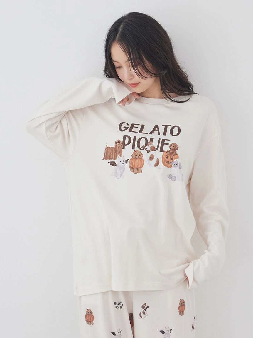 【HALLOWEEN】萬聖夜間遊行狗狗圖案長袖T-Shirt PWCT264328