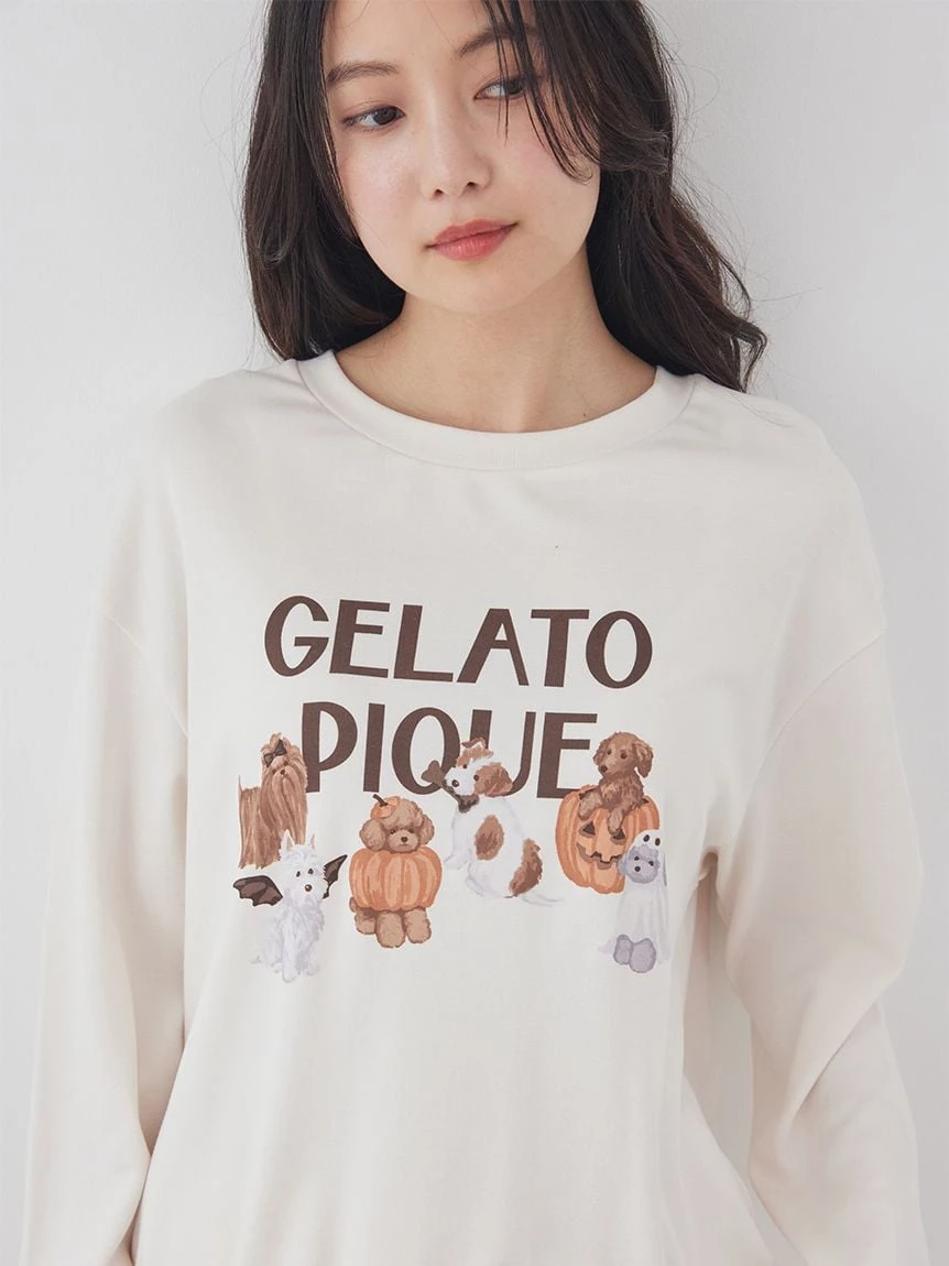 【HALLOWEEN】萬聖夜間遊行狗狗圖案長袖T-Shirt PWCT264328